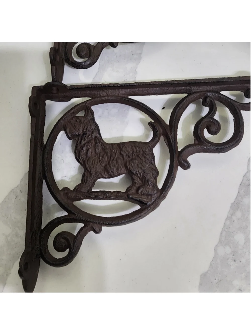 Scottie Dog Shelf Brackets Terrier Rustic Brown, Cast Iron Set of 3..